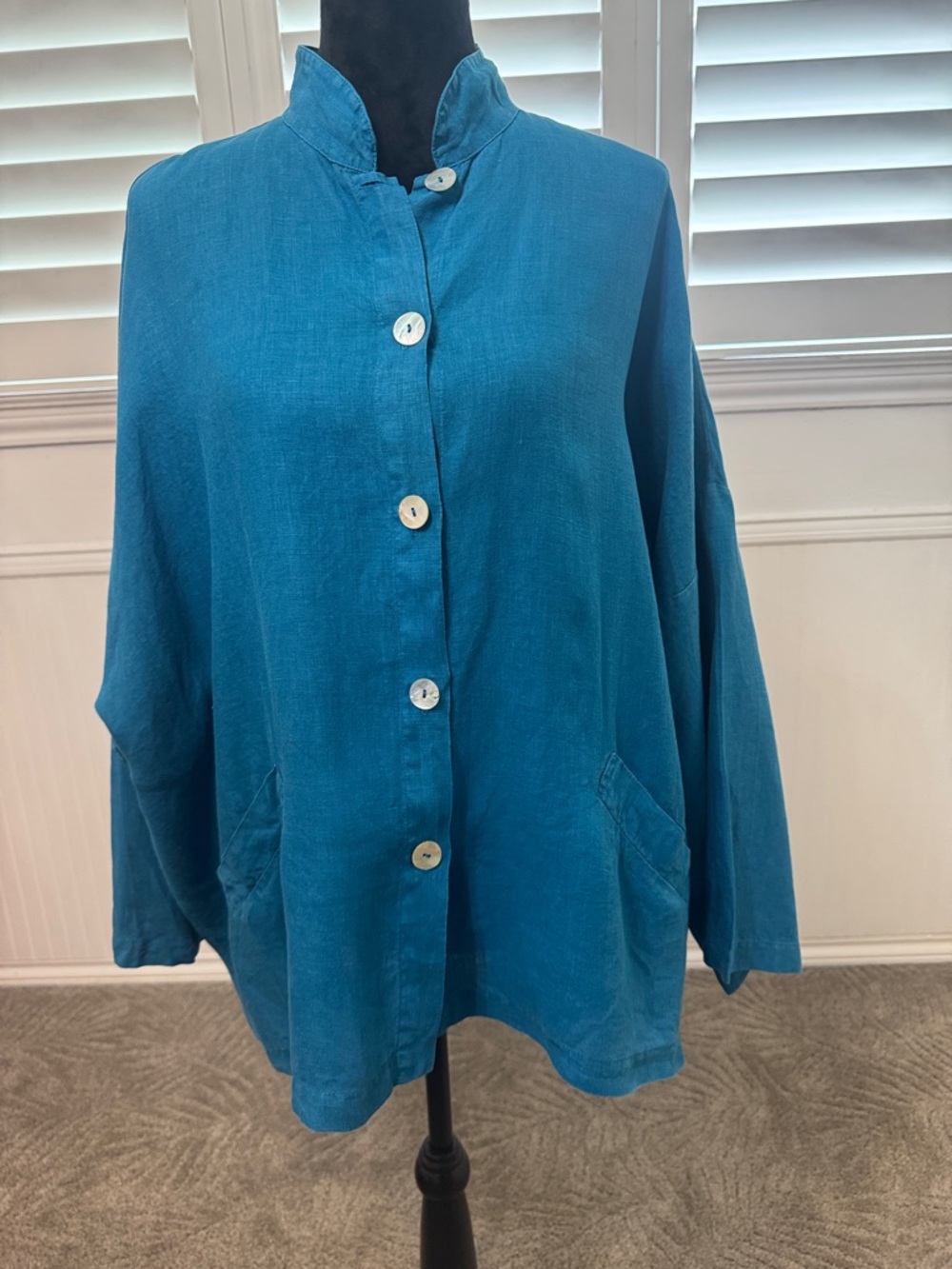 bryn Walker Teal Button-Front Mandarin Collar Jacket